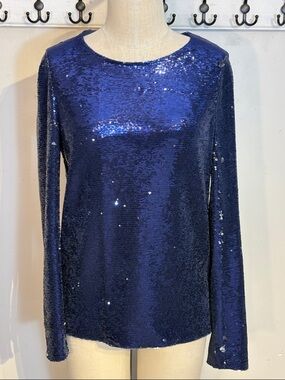 Maje Navy Blue Sequin Long-Sleeve Top Size 2